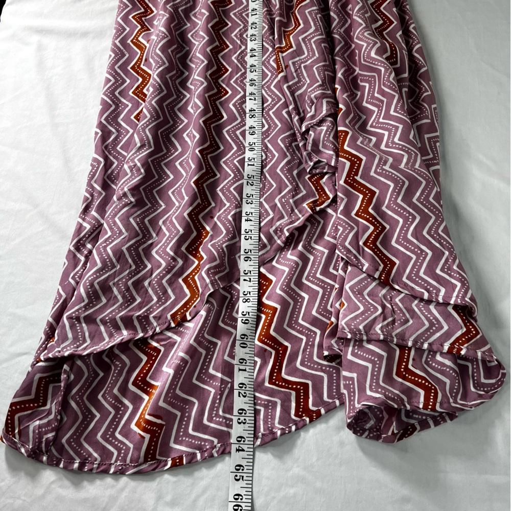 Natalie Martin Printed 100% Silk Wrap Tie Waist Chevron Maxi Dress SZ Large EUC - Picture 15 of 15